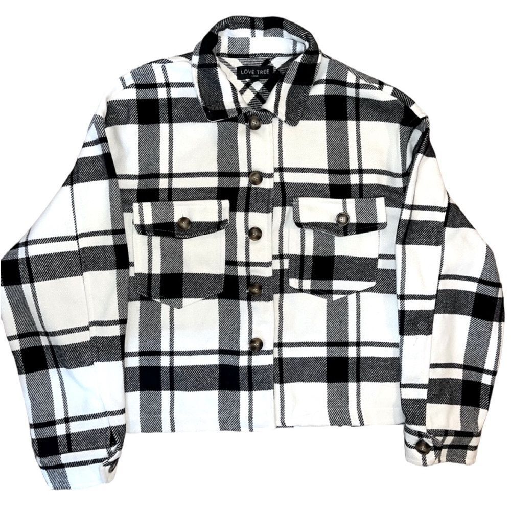 Love Tree Button Down Plaid Heavy Shacket